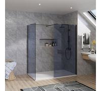 Rinse bathrooms Rinse Walkin Shower Enclosure 900mm Front 700mm End Panel Grey Glass Wetroom Screen-White 1400X700 Shower Tray Waste