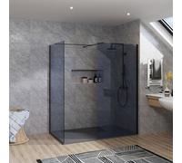 Rinse bathrooms Rinse Walkin Shower Enclosure 900mm Front 900mm End Panel Grey Glass Wetroom Screen-Anthracite 1500X900 Shower Tray Waste