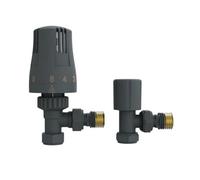 Rinse Bathrooms Thermostatic Radiator Valve 15mm X 1/2" Angled Rad Trv + Lockshield-Anthracite