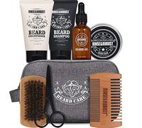 Rinse & Robust Beard Care Kit for Men, 8PC Sandalwood Beard Grooming Kit with Beard Oil, Beard Brush, Balm, Beard Shampoo, and Comb for Mens Aftershave, Christmas Gifts for Men, Birthday Gifts for Him