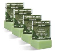 Rinse & Robust Mens Tea Tree Oil Soap Bar Set, 4Pcs Natural Handmade Tea Tree Soap with Shea Butter, Moisturizing & Exfoliating Bar Soap for Face Body Hands | 5.3 oz of 4 Bars Gifts for Men