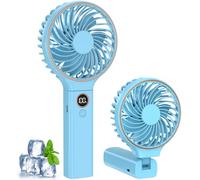 Rintea Hand Held Fan, Hand Fan Rechargeable with 6 Speeds, Quiet Portable Fan with LED Display, 4000mAh Powerful fan Handheld for Travel Home Office Bedroom Outdoor Travel (BLUE)