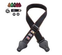 Rinteea Folk Guitar Electric Guitar Pure Cotton Strap with Headstock Pick-Black Easy Install