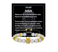 RINTOLER Adjustable To My Man Bracelet - 8mm Crown King Charm Bracelet for Men Women Black Matte Onyx Stone Beads, 7.5", 7.5 inches, Stone, no gemstone