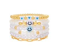 RINTOLER Friendship Bracelets for Women - Heishi Surfer Colorful Smile Evil Eye Clay Beaded Stretch Bracelets Elastic Layering - Stackable Boho Disc Y2K Aesthetic Summer Jewelry Set., adjustable, Clay