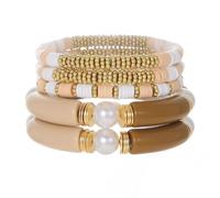 RINTOLER Friendship Bracelets for Women - Heishi Surfer Colorful Smile Evil Eye Clay Beaded Stretch Bracelets Elastic Layering - Stackable Boho Disc Y2K Aesthetic Summer Jewelry Set., adjustable