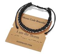 RINTOLER Morse Code Bracelet for Men Women - Funny Secret Message Friendship Bracelet Adjustable Mens Leather Bracelet Inspirational Gifts for Husband Bestfriend., 5 UK, Stainless Steel, no gemstone