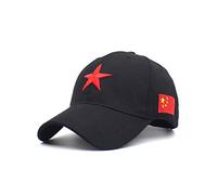 RINTONIX Men's Adjustable Strap China Red Five Point Star Military Dad Hats Unisex Chinese Flag Mao Army Baseball Caps, Black, One Size