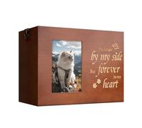 RINVEE Pet Urns for Cats or Dogs Ashes with Photo Frame, Wooden Memory Box for Keepsakes with Black Flannel as Lining, Cat Memorials Cremation Urns for Ashes(Brown Medium)