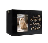 RINVEE Pet Urns for Cats or Dogs Ashes with Photo Frame, Wooden Memory Box for Keepsakes with Black Flannel as Lining, Cat Memorials Cremation Urns for Ashes(Black Medium)