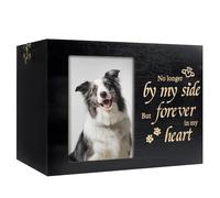RINVEE Pet Urns for Dogs or Cats Ashes with Photo Frame, Wooden Memory Box for Keepsakes with Black Flannel as Lining, Pet Memorial Gifts for Dogs (Black X-Large)