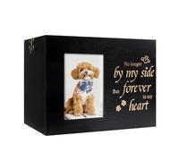 RINVEE Pet Urns for Dogs or Cats Ashes with Photo Frame, Wooden Memory Box for Keepsakes with Black Flannel as Lining, Pet Memorial Gifts for Dogs (Black Medium)
