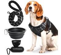 Rinwywey No Pull Dog Harness for Medium Large Dogs, Adjustable No Choke Reflective Harness with 5ft Dog Lead, Collapsing Dog Bowl 1000ml and Dog poo Bag, Soft Padded Pet Vest for Training or Walking