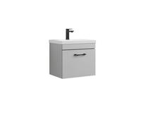 Rio 1 Drawer Wall Hung Vanity Basin Unit - 500mm - Gloss Grey Mist With Black D Handle (Tap Not Included) - Balterley