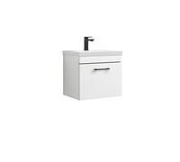 Rio 1 Drawer Wall Hung Vanity Basin Unit - 500mm - Gloss White With Square Black D-Shaped Handle (Tap Not Included) - Balterley