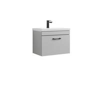 Rio 1 Drawer Wall Hung Vanity Basin Unit - 600mm - Gloss Grey Mist With Black D Handle (Tap Not Included) - Balterley