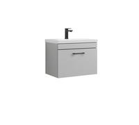 Rio 1 Drawer Wall Hung Vanity Basin Unit - 600mm - Gloss Grey Mist With Square Black D Handle (Tap Not Included) - Balterley