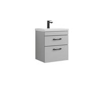 Rio 2 Drawer Wall Hung Vanity Basin Unit - 500mm - Gloss Grey Mist With Black D Handles (Tap Not Included) - Balterley