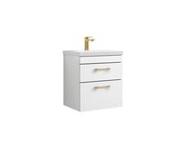 Balterley 2 Drawer Wall Hung Vanity Basin Unit Brushed Brass Handles 500mm in White Balterley White