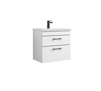 Rio 2 Drawer Wall Hung Vanity Basin Unit - 600mm - Gloss White With Square Black D-Shaped Handles (Tap Not Included) - Balterley