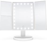 Rio 24 LED Tri-Fold Makeup Mirror with Touch Dimmable Lights, 3X/2X Magnification, 3 Color Modes, Portable Dual Power Cosmetic Vanity Mirror for Home and Travel, Perfect for Close-up Beauty (White)