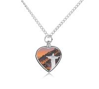 Rio Christ The Redeemer City Pet Urn Necklace for Dog Cat Ashes Heart Cremation Keepsake Pendant Memorial Jewelry Gifts for Women Men