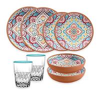 Rio Corte Melamine/Plastic Outdoor Dinnerware & Cantina Aqua Tumblers Set (2)