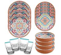 Rio Corte Melamine/Plastic Outdoor Dinnerware & Cantina Aqua Tumblers Set (4)