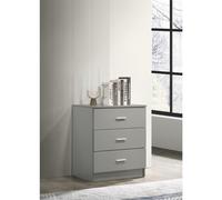 Timber Art Design Rio Costa 3 Drawer Bedroom Cabinet Bedside Chest Of Drawers Light Grey, Grey