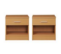 Rio Costa Beech Colour 2x Bedside Table Cabinet Bedroom Nightstand 1 Drawer