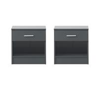 Rio Costa Dark Grey 2x Bedside Table Cabinet Bedroom Nightstand 3 Drawer