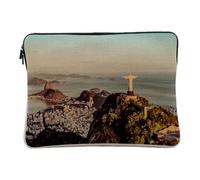 Rio de Janeiro Brazil Panorama City Christ Vacances Laptop Case Cover 14-15 Inches Linen Look Protective Sleeve Printed in France