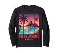 Rio de Janeiro Brazil Retro Sunset Sugarloaf Mountain Beach Long Sleeve T-Shirt