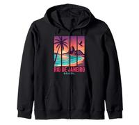 Rio de Janeiro Brazil Retro Sunset Sugarloaf Mountain Beach Zip Hoodie