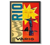 Rio De Janeiro, Brazil Vintage Travel Poster, Retro Tourism Print, Popular Attractions Around The World, Postcard Home Decor, Archival Matte, A5 (Black Frame) - 21x14.8cm