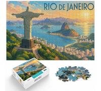 Rio de Janeiro Christ the Redeemer Vintage Po Jigsaw Puzzle, 1000 Piece | For a useful gift beyond Christmas Day: Adult jigsaw puzzle with 1000 pieces turns winter leisure into a focused activity.