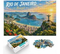 Rio de Janeiro Cityscape with Christ the Rede Jigsaw Puzzle, 1000 Piece | For winter days with time to puzzle: Adult jigsaw puzzle with 1000 pieces suits quiet days around New Year.