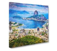 Rio De Janeiro Skyline In Brazil Canvas Print | Gallery Wrapped 30mm Frame Wall Art | 20x20 inches | Ready to Hang | Modern Cityscape Picture | Living Room Bedroom Lounge Office