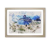 Rio De Janeiro Skyline in Brazil Watercolour Framed Print | A2 Oak Framed Wall Art | Ready to Hang | Modern Cityscape Picture | Living Room Bedroom Lounge Office