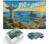 Rio de Janeiro Travel Poster Brazil - Christ Jigsaw Puzzle, 1000 Piece | For Christmas holidays spent indoors: Adult jigsaw puzzle with 1000 pieces offers a classic activity for Christmas.