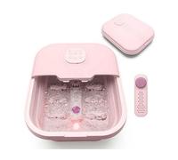 Rio Deluxe Foldaway Foot Spa Foot Bath with Massaging Rollers, Adjustable Temperature Settings, Pedicure Pumice Stone, Relaxing Bubbles, Powerful 500W Water Heater & Remote Control - Pink