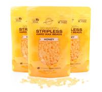 Rio Go Smooth Hard Wax Beads 300g, Stripless Depilatory Waxing, No Strip Needed, Full Body, Face & Bikini Line Stripless Beads, Rosin Free - Honey (3 x 100g)