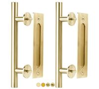 Rio Salto 12-Inch Brushed Brass Gold Barn Door Handle Kit, Closet Door Handle Stainless Steel, Pull Handle and Flush Handle Set, Heavy Duty Large Sliding Door Handles (2-Door Pack)
