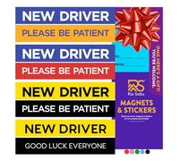 Rio Salto 4-Pack Large New Driver Car Magnet Please Be Patient Magnet Permit Student Driver Magnets Cute Sticker Cool Prank Rookie Funny Magnetic Car Accessories Bumper Blue Red Yellow Black Neutral