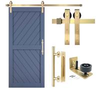 Rio Salto Adjustable Gold Barn Door Complete Hardware Kit 6ft 7in (79in) Sliding Door Hardware Modern Kit Interior Handle Floor Guide Hardware - Light Gold Kit NO Door