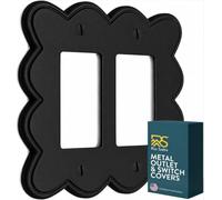 Rio Salto Black 2 Light Switch Cover Outlet Cover Double Rocker Paddle Decorator Switch Plate Scallop Flower Cute Decorative Premium Metal Wall Plate - Scallop Collection, Oversized 5.75" x 5.75"