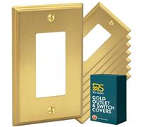 Rio Salto BRASS Deco Collection Brushed Brass Gold 8 Pack Rocker Wall Plates, Standard Size 4.5" x 2.75" Metal Light Switch Plate, Decorative Outlet Covers, Premium Wall Plates