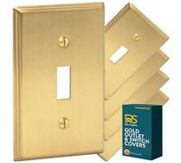 Rio Salto BRASS Deco Collection Gold 1-Gang Toggle Light Switch Plate 5 Pack Standard Size 4.5" x 2.75" Flip Switch, Brushed Brass Gold Decorative Wall Plate, Luxury Premium Metal Cover