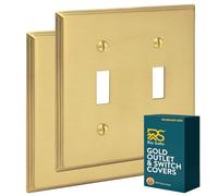 Rio Salto BRASS Deco Collection Standard Size Modern Metal Gold Gold Double Toggle Light Switch Covers Wall Plate Wallplate Decorative 2 Gang Wall Switch Plate Covers (2-Pack)