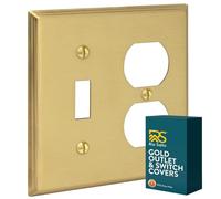Rio Salto BRASS Metal Gold Combination Toggle Switch and Duplex Receptacle Metal Wall Plate MID-SIZE Outlet Cover Light Switch Cover Wallplate Brushed Brass Modern Linear (2-Gang Combo 1-Pack)